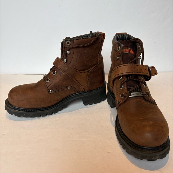 Harley-Davidson Shoes - Harley-Davidson Women's Brown Leather Biker Boots Lace Up Size 7 1/2